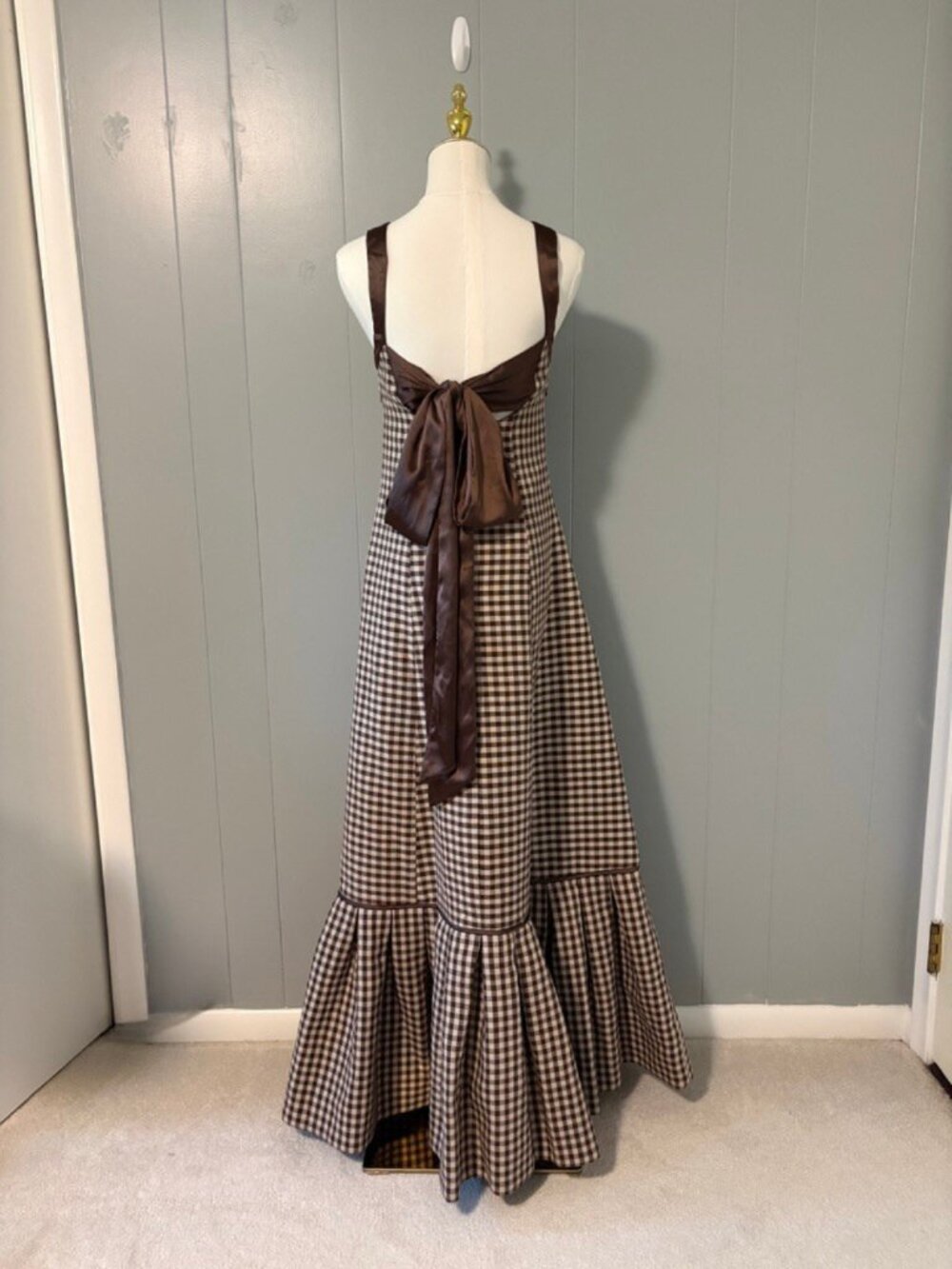 Couper Margaret Gingham Tie Back Gown Cotton Romantic Cottagecore Wedding Guest - Picture 10 of 16